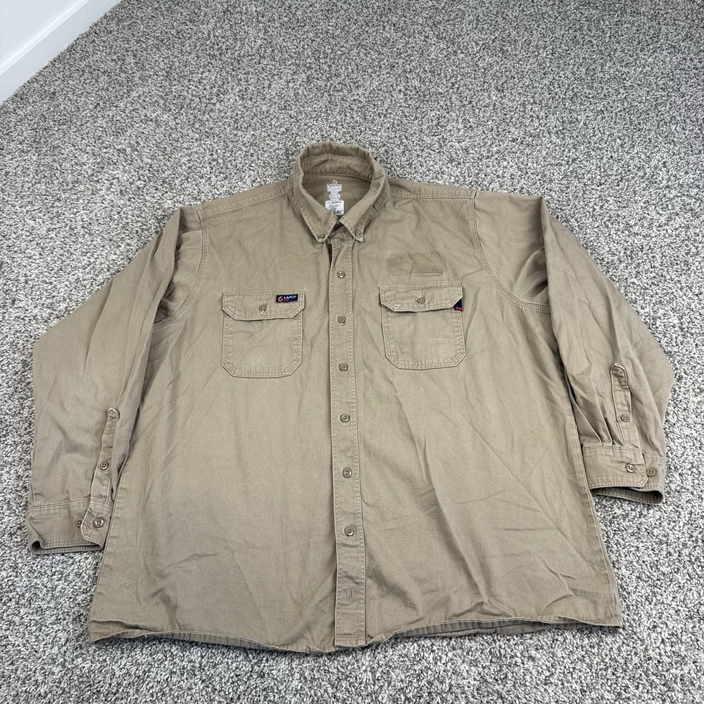 LAPCO FR Shirt Mens XXL Beige Button Up Workwear Flame Resistant CAT 2